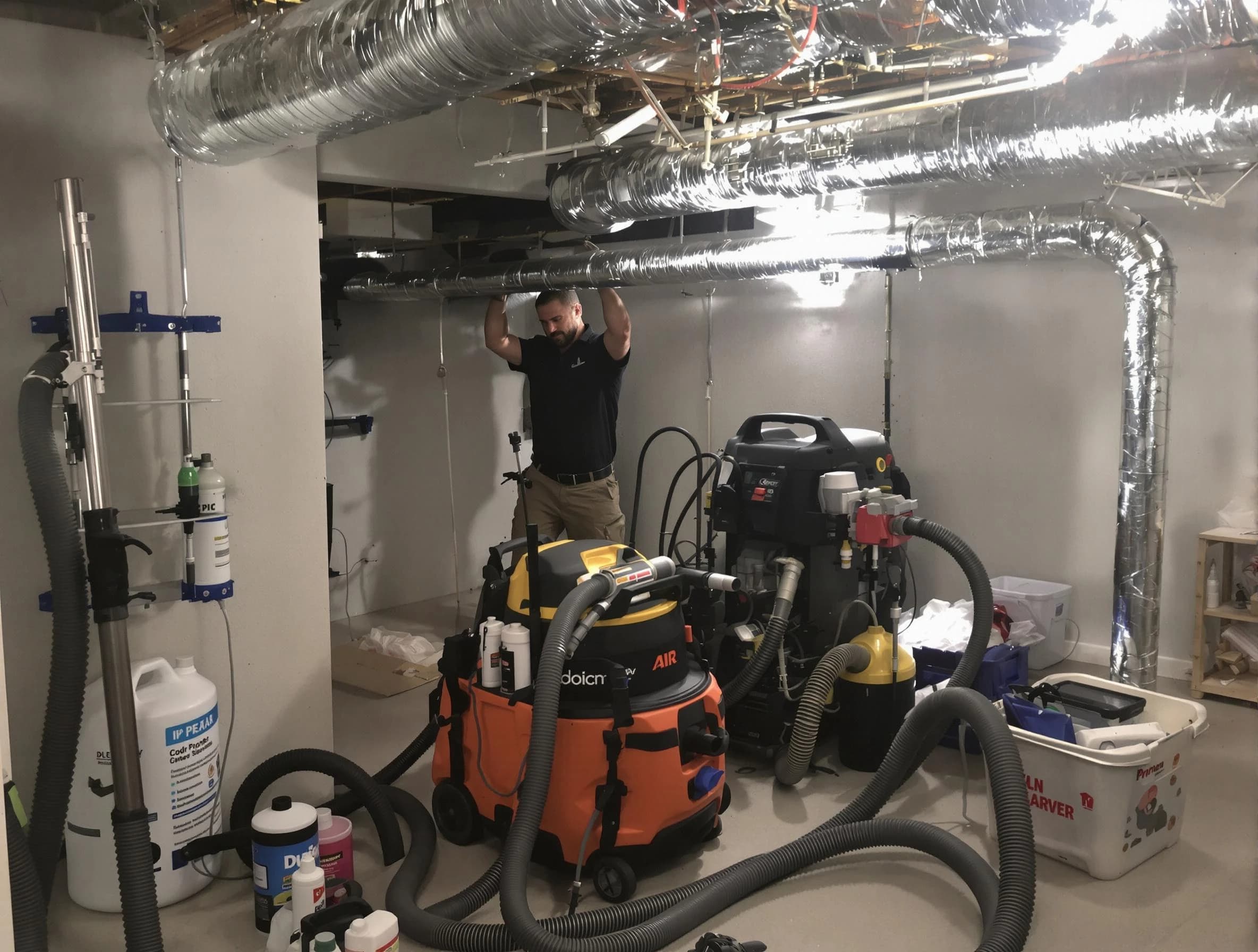 Coolidge Air Duct Cleaning specialist performing professional mold removal from air ducts using safety equipment in Coolidge