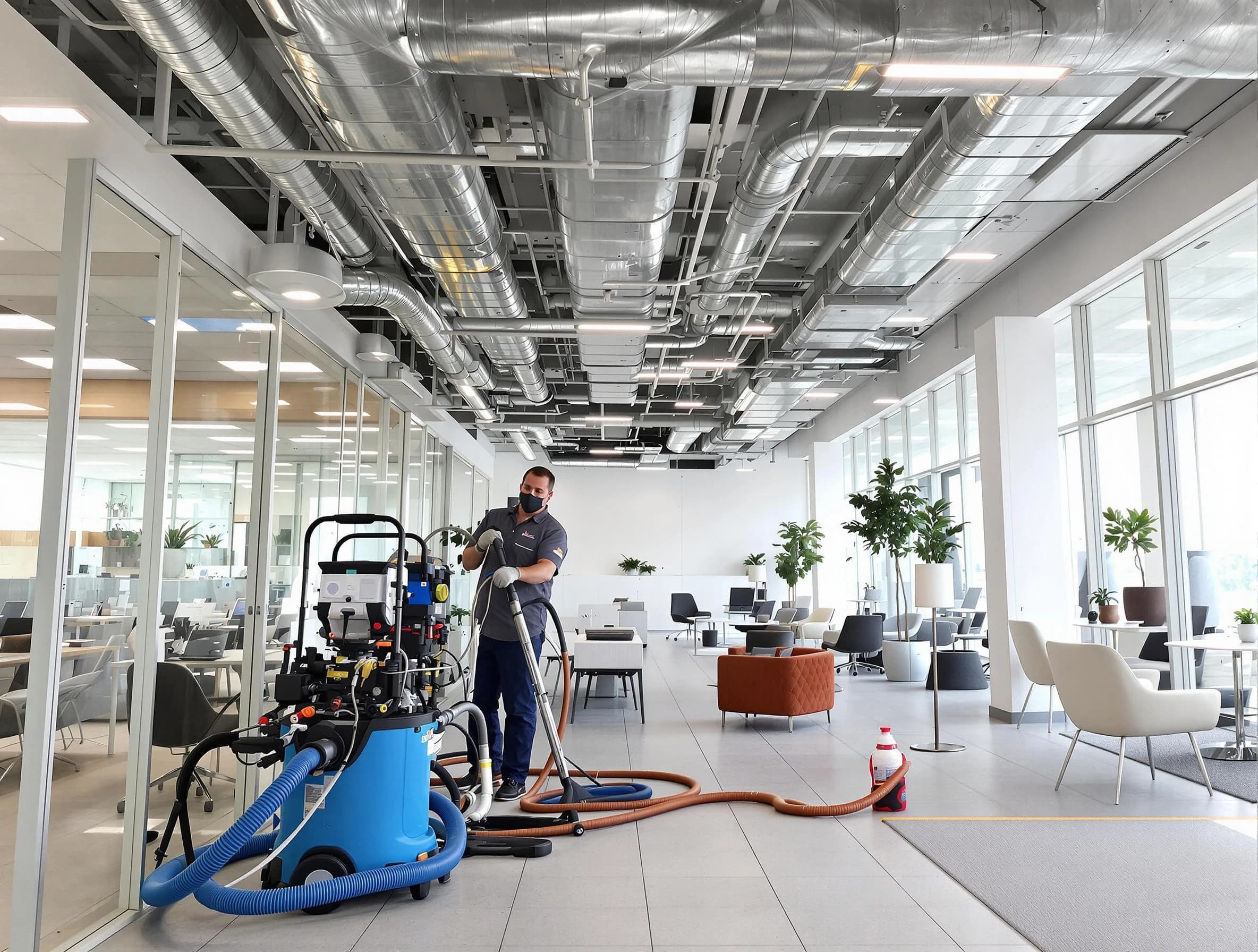 Coolidge Air Duct Cleaning team conducting comprehensive commercial duct cleaning at a business location in Coolidge
