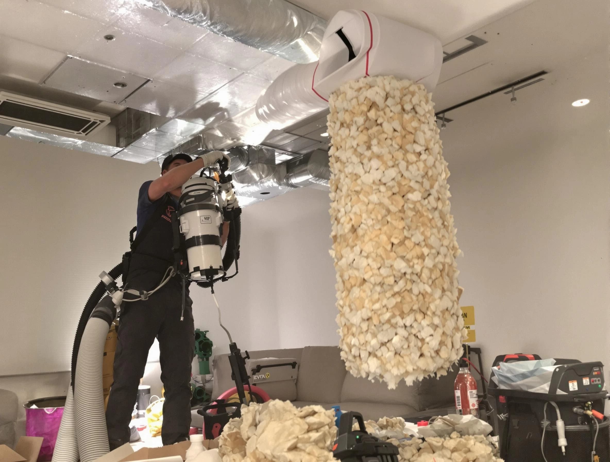 Coolidge Air Duct Cleaning technician performing precision vacuum insulation removal in a residential property in Coolidge