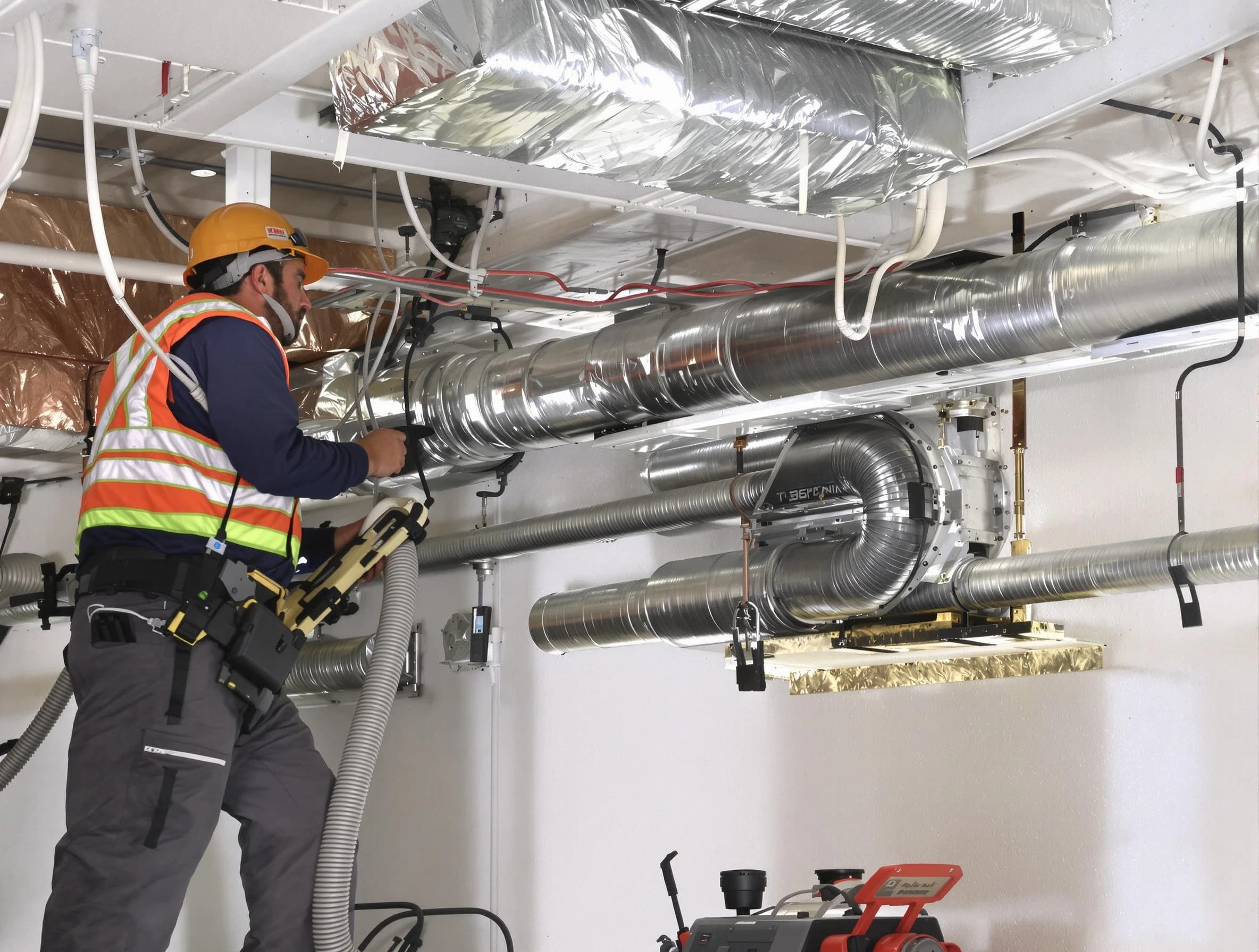 Coolidge Air Duct Cleaning technician performing precision vacuum insulation removal in a residential property in Coolidge